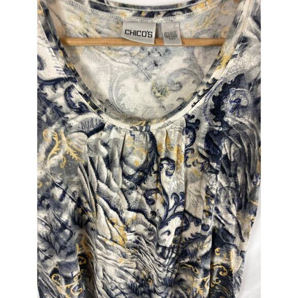 Chicos Patterned Pleated Tshirt Size 0 / Small - Picture 2 of 6